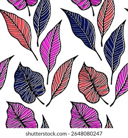 Aspen leaf floral vector seamless pattern. Nature fashion print. Tree plant foliage skeleton illustration. Decorative leaves herbal endless ornament. Delicate summer design.