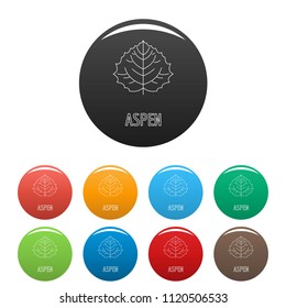 Aspen leaf icon. Outline illustration of aspen leaf vector icons set color isolated on white