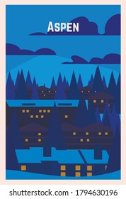 Aspen retro poster. Aspen landscape vector illustration.