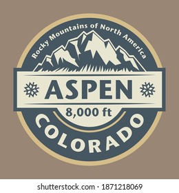 Aspen, in Colorado’s Rocky Mountains, is a ski resort town and year-round destination for outdoor recreation. Vector illustration