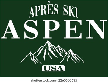 Aspen Ski Mountain Logo Graphic tee Design Vector 