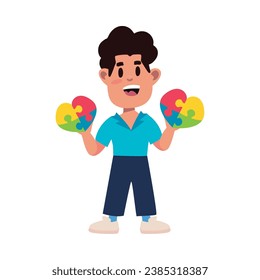 asperger boy with puzzles illustration