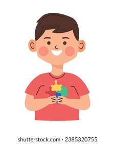 asperger boy with puzzless illustration vector isolated