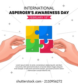 Asperger day background with child hands arranging puzzles