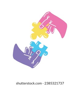 asperger hand with puzzles illustration design