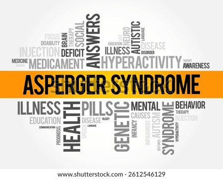 Asperger Syndrome - is a neurodevelopmental condition that affects how a person communicates, interacts socially, and experiences the world, word cloud concept background