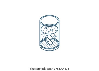 asperin pill, glass of water isometric icon. 3d vector illustration. Isolated line art technical drawing. Editable stroke