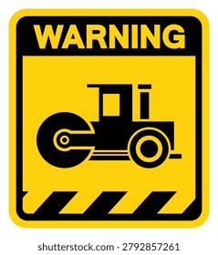 Asphalt Compactor Warning Sign, Vector Illustration, Isolate On White Background Label.EPS10