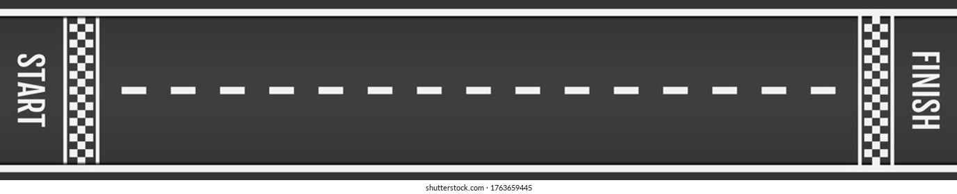 Asphalt for drive. Tarmac roadway with red grid texture border for sport competition. Line racing track with start and finish. Automobile road for car. 