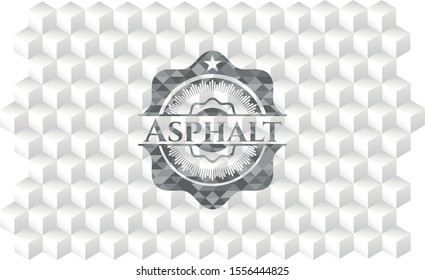 Asphalt grey badge with geometric cube white background