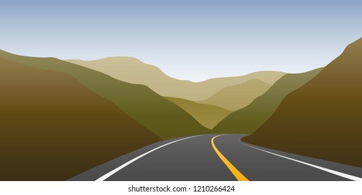 asphalt highway between the mountains travel landscape vector illustration EPS10