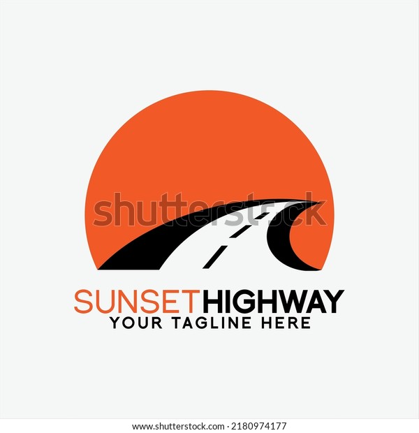 Asphalt highway logo template vector with
sunset background.