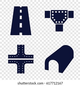 Asphalt icons set. set of 4 asphalt filled icons such as tunnel