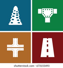 Asphalt icons set. set of 4 asphalt filled icons such as tunnel