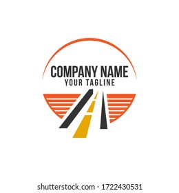 Asphalt Logo Vector,Paving Logo Design Template. Construction Vector Icon Idea With Highway In Negative Space. Transportation And Traffic Theme.