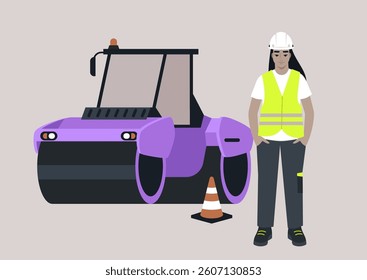 An asphalt paver engineer work effectively at a construction site, showcasing skill while ensuring safe and quality road construction