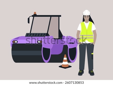 An asphalt paver engineer work effectively at a construction site, showcasing skill while ensuring safe and quality road construction