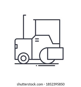 Asphalt paver icon, linear isolated illustration, thin line vector, web design sign, outline concept symbol with editable stroke on white background.