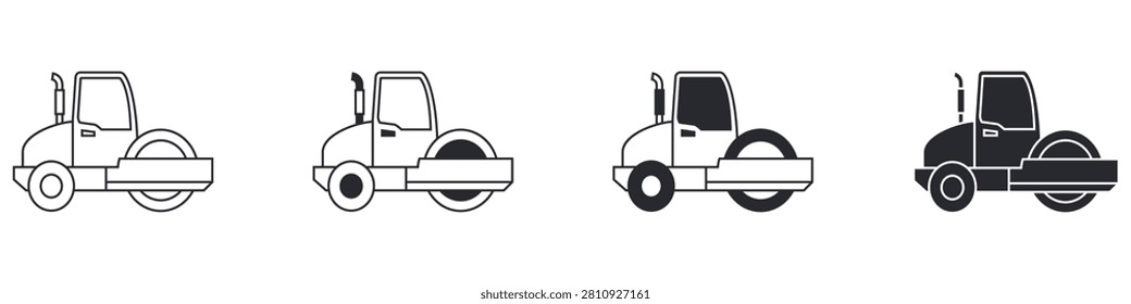 Asphalt paver icon vector set. Road paving machine illustration sign collection. Asphalt paving symbol. Construction equipment logo or mark.