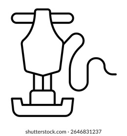 Ícone de linha fina da pavimentação asfáltica, fazendo o conceito da estrada. Gráficos vetoriais. Paver hidráulico manual elétrico, sinal de construção em fundo branco, estilo móvel ou design