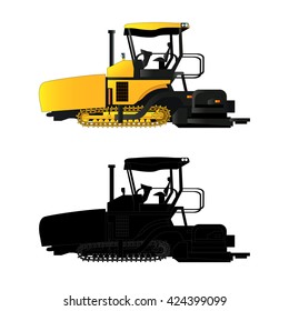 Asphalt paver, vector illustration. Isolated on white. Icon. Flat style. Silhouette