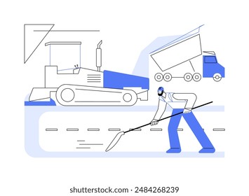 Asphalt paving abstract concept vector illustration. Engineer controls asphalt paving, steamroller vehicle, infrastructure building, road construction and maintenance abstract metaphor.