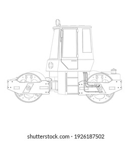 Asphalt paving machine outline. Side view. Vector illustration