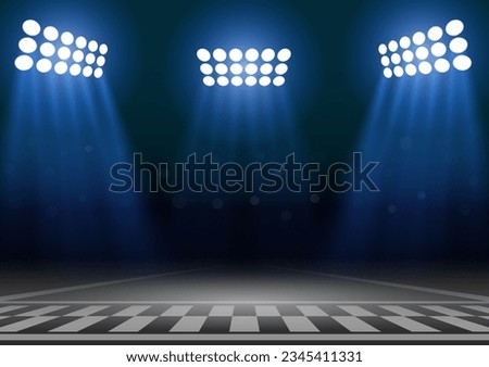 Asphalt racing track with Spotlight. Racing track Background with Start or Finish line. Go-kart track. Race track road. Vector Illustration.	