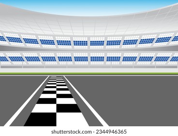 Asphalt racing track with Stadium  Arena. Racing track with Start or Finish line. Go-kart track. Race track road. Vector Illustration.