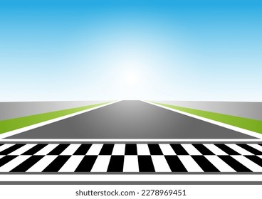 Asphalt racing track. Racing track with  Start or Finish line. Go-kart track. Race track road. Vector Illustration.