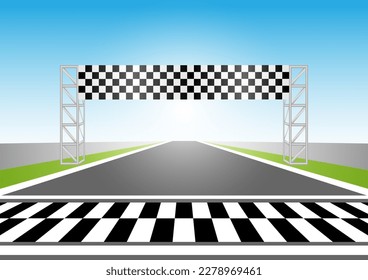 Asphalt racing track. Racing track with  Start or Finish line. Go-kart track. Race track road. Vector Illustration.