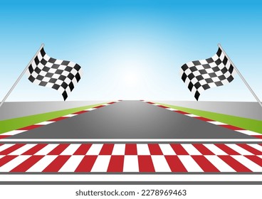 Asphalt racing track. Racing track with  Start or Finish line. Go-kart track. Race track road. Vector Illustration.