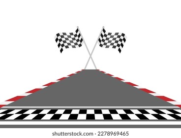 Asphalt racing track. Racing track with  Start or Finish line. Go-kart track. Race track road. Vector Illustration.