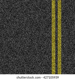 Asphalt road with double yellow marking line. Vector.