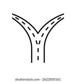 Asphalt road fork icon. Vector. Line style.