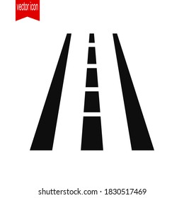 
Carretera asfaltada, icono de la carretera asfaltada de estilo plano. ilustración de asfalto con un signo que apunta a la distancia.