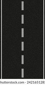 Carretera Asphalt,Carretera de cemento negro vacía sin sellar con fondo de vista superior de línea de puntos,Ruta de tráfico de ilustración de vector, dirección y navegación