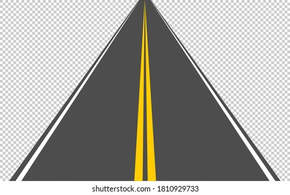 An asphalt road leading into the distance with a dividing strip on a transparent background. EPS 10