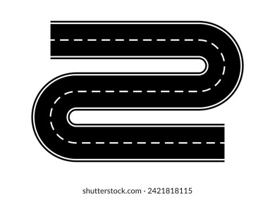 Asphalt road with markings icon. Black silhouette. Top front view. Vector simple flat graphic illustration. Isolated object on a white background. Isolate.