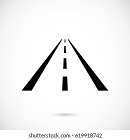 Asphalt road with markings leading into the distance on a white background vector icon