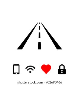 Asphalt road with markings leading into the distance on a white background vector icon
