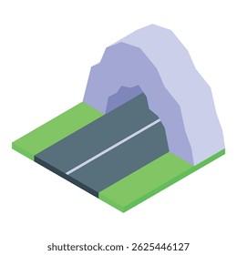 Asphalt road is passing under an arched tunnel in the mountain