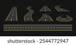 Asphalt road path set. Car road, street, highway, business roadmap infographics design vector isolated.