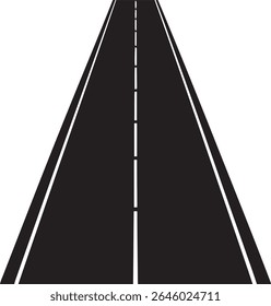 Perspectiva de estrada asfáltica com linha tracejada central e fundo branco.