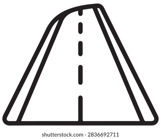 Asphalt road perspective view with dashed centerline vector line art icon highway lane street path roadway sign driving route travel direction black and white background illustration