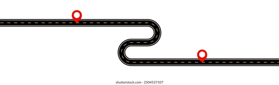 Asphalt road with pin on it. Highway with markings. Direction, transportation. Abstract concept graphic element. Way location infographic template