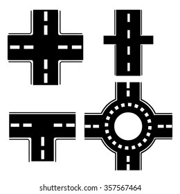 Asphalt road plan parts template. Vector illustration. Roads symbols.