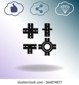 Asphalt road plan parts template. Vector illustration. Roads symbols.