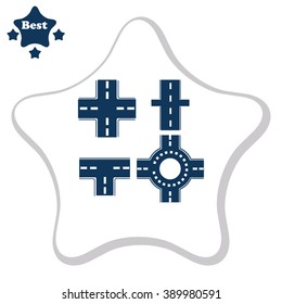 Asphalt road plan parts template. Vector illustration. Roads symbols.
