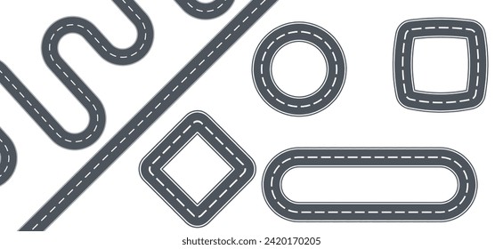 Asphalt road plan parts vector template. A set of race tracks